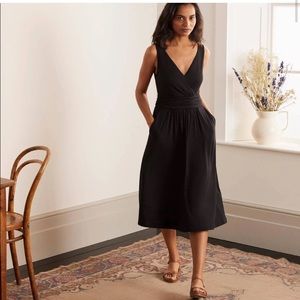 Boden Effie Jersey Sleeveless Black Wrap Top Midi Length Dress
